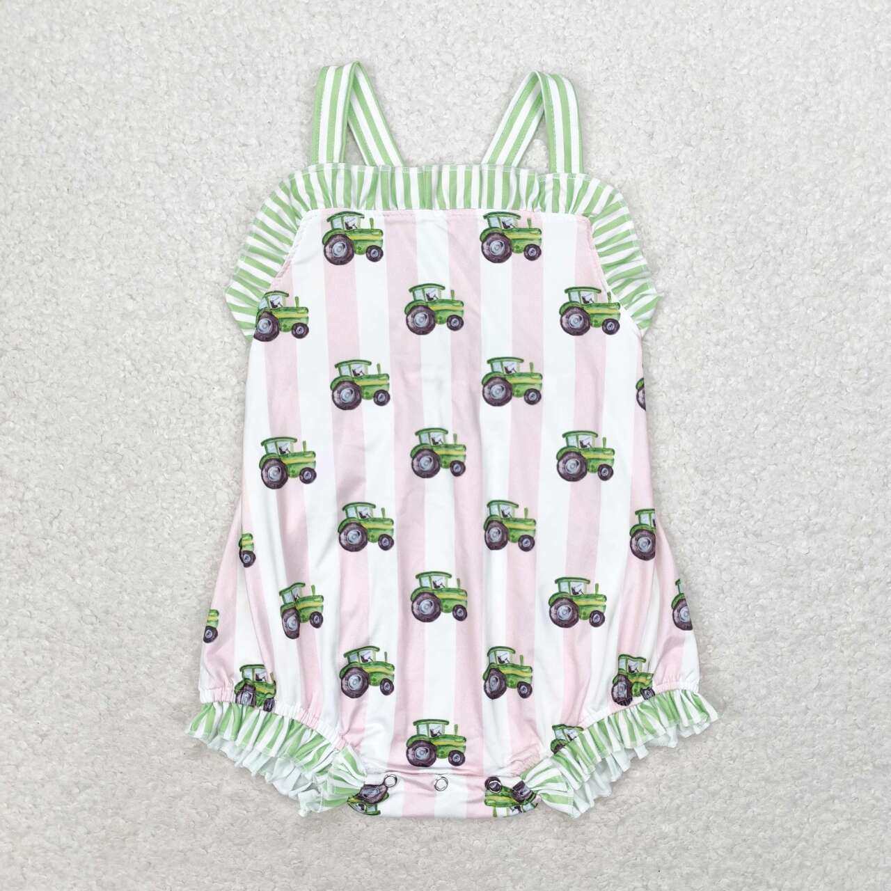 green farm tractor romper