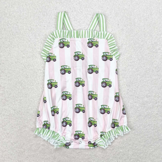 green farm tractor romper