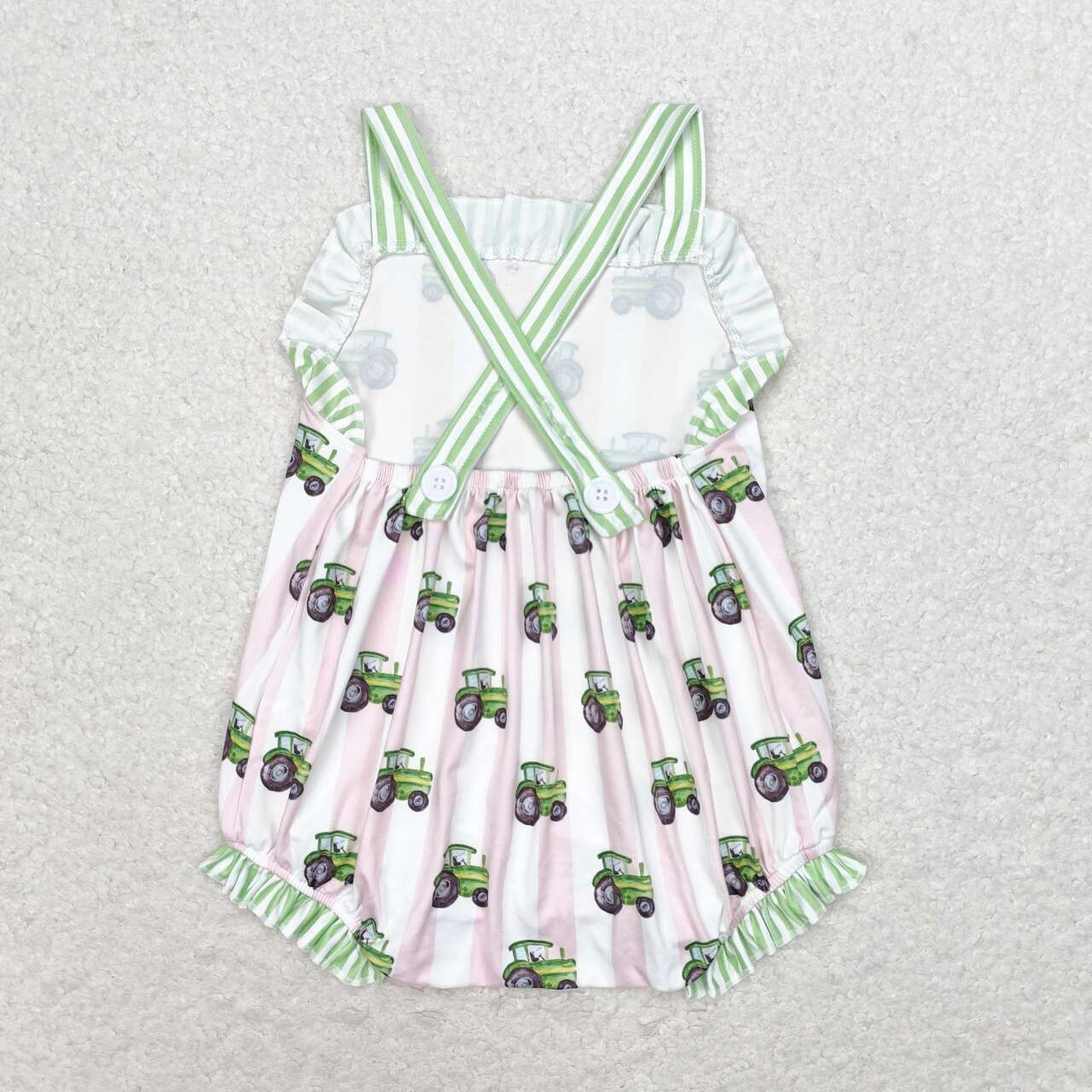 green farm tractor romper