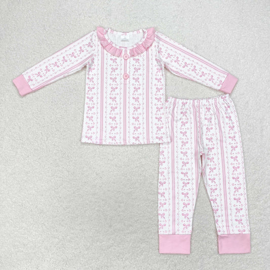 baby girl pink  bow long sleeve pants outfit