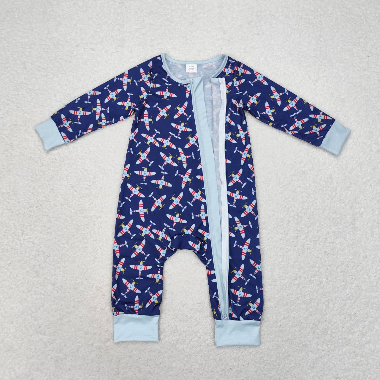 toddle baby boy long sleeve plane design bamboo zip romper