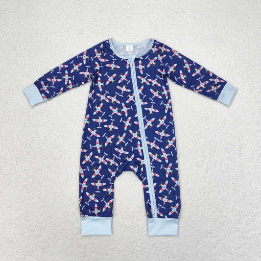 toddle baby boy long sleeve plane design bamboo zip romper