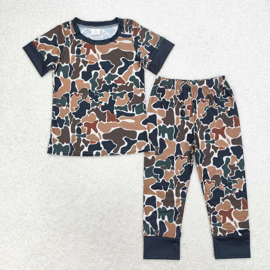 infant baby boy green brown camo short sleeve shirt pants clothes