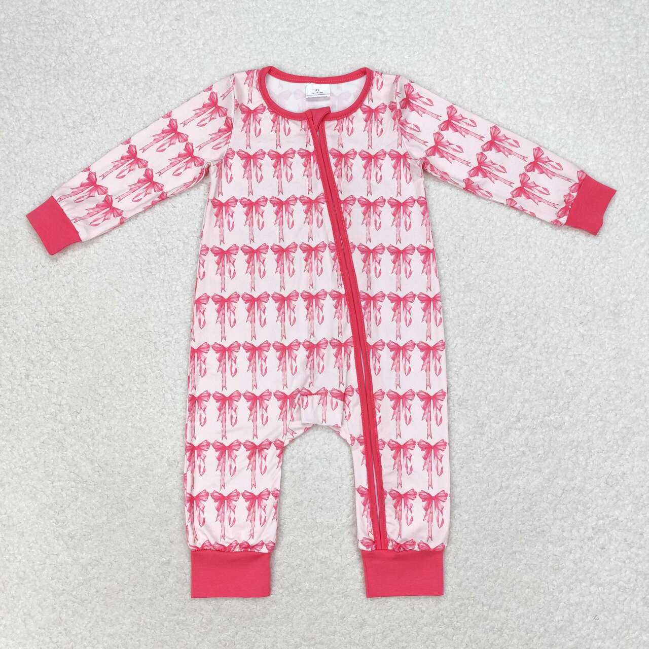 infant baby girls pink bow long sleeve zip romper