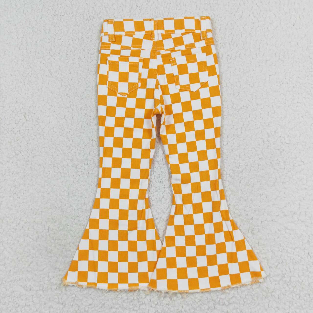 infant baby girls wholesale yellow checkered jeans bell bottoms factory price