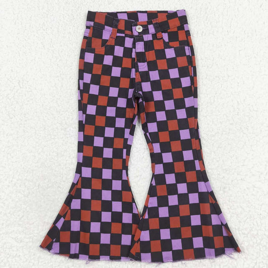 infant baby girls halloween checkered jeans bell bottoms factory price