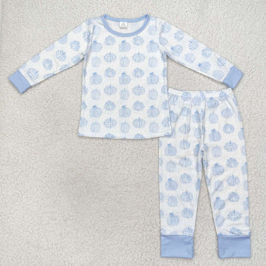 wholesale boy blue pumpkin fall season bamboo pajama set
