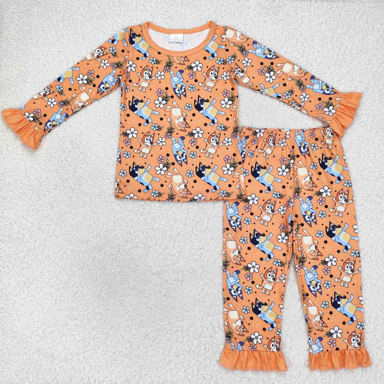 baby girl blue cartoon dog floral long sleeve pajama set