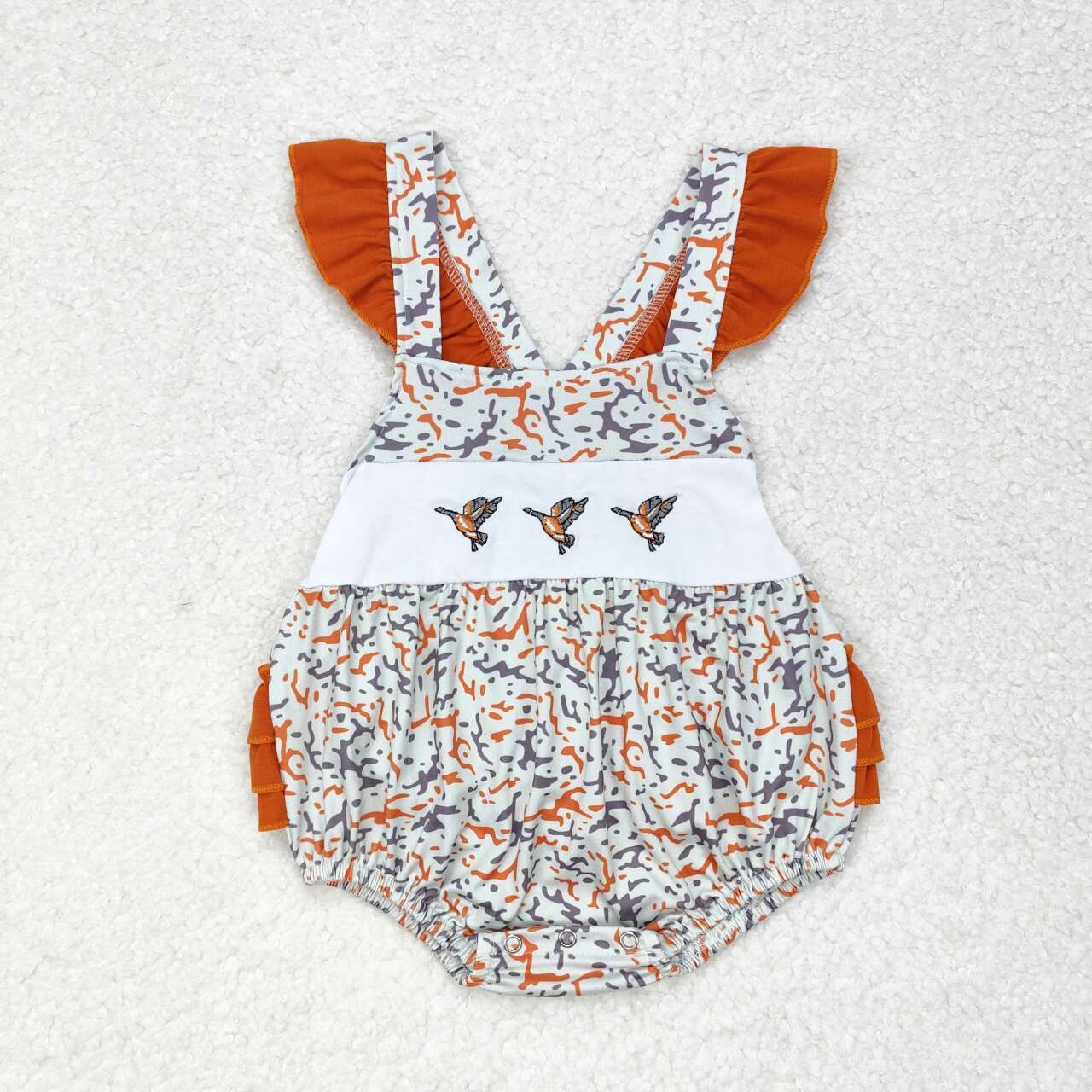 embroidery three mallard ducks camo bubble romper