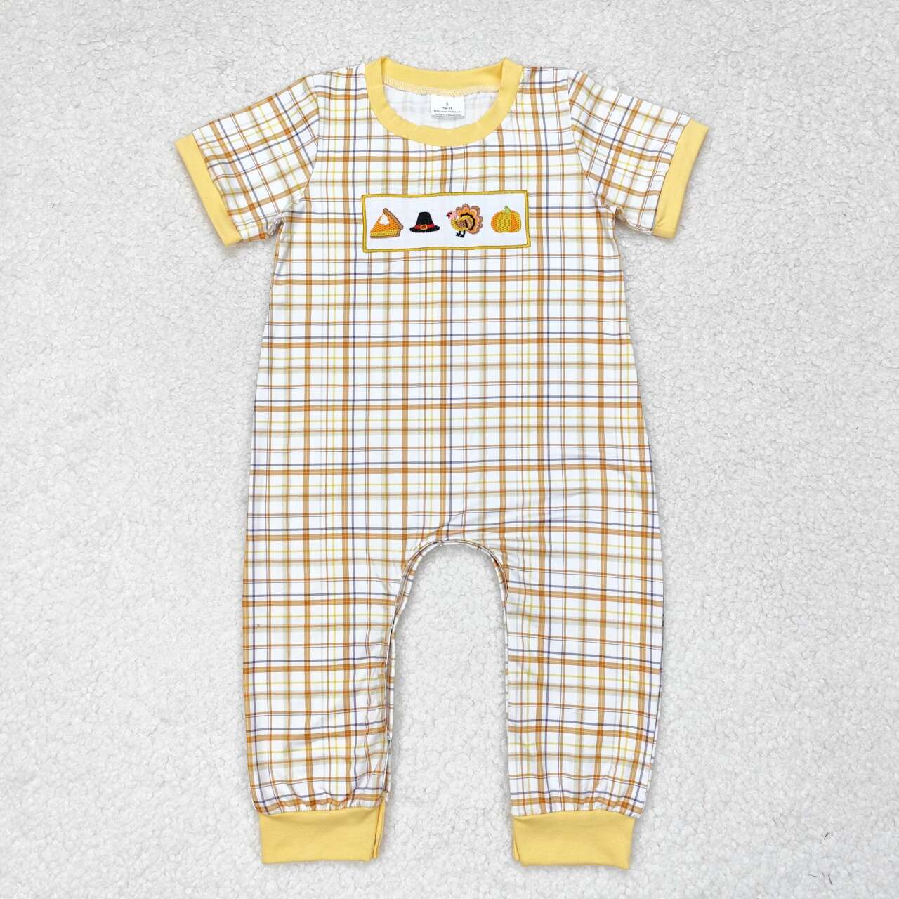 infant baby boy thanksgiving embroidery turkey romper