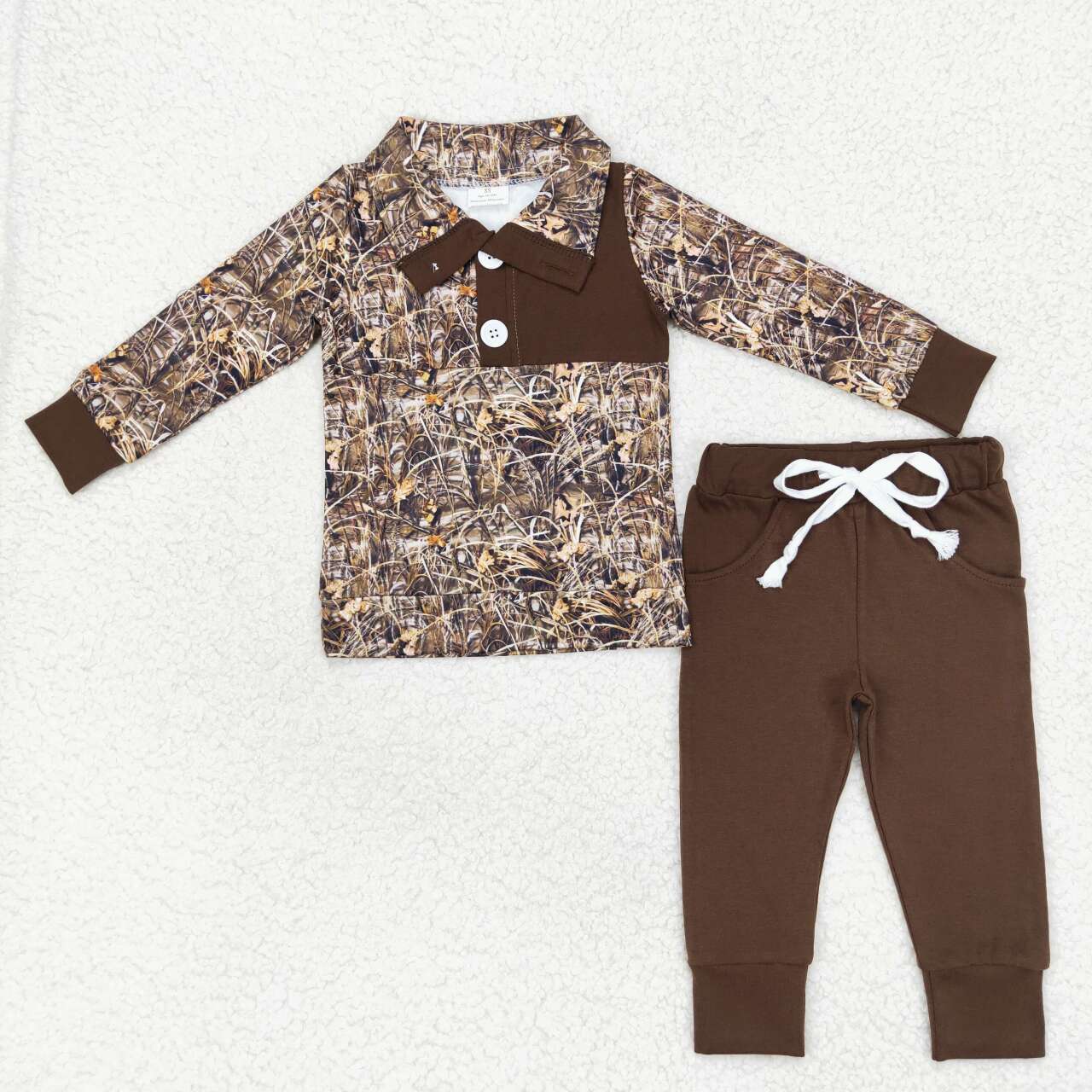 hot sale baby boy long sleeve fall winter camo clothes set