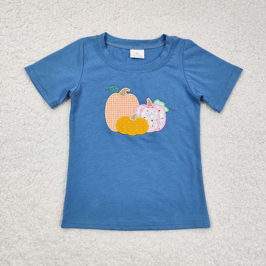 embroidery pumpkin baby girl short sleeve shirt