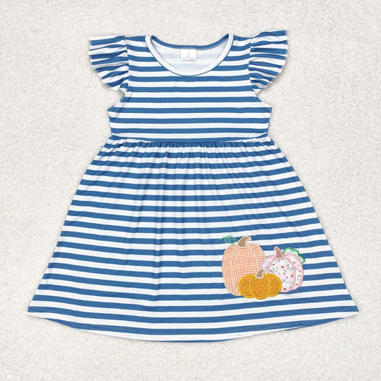 embroidery pumpkin blue stripes fall season dress