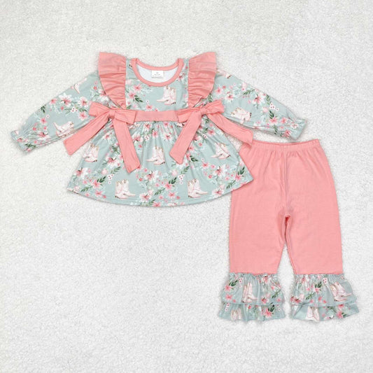 infant baby girls western boots floral boutique clothing set