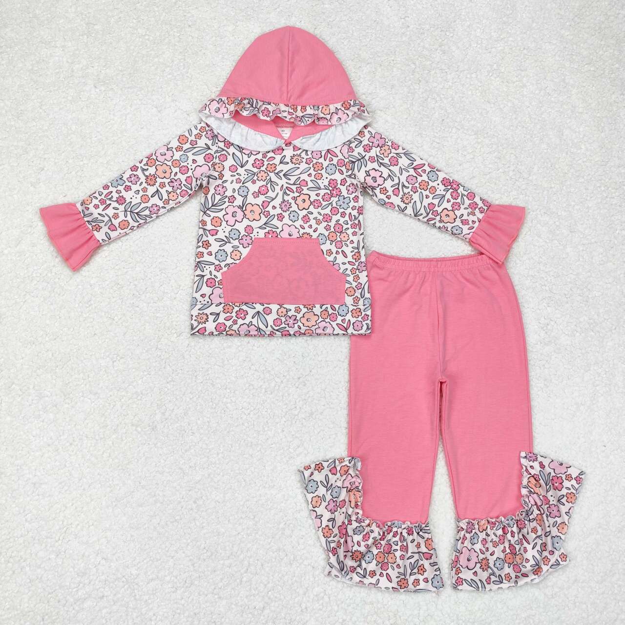 wholesale kids baby girls pink floral long sleeve spring fall hoodie set