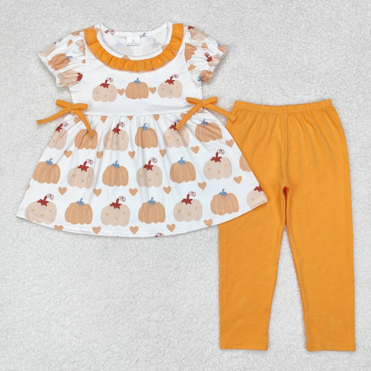 baby girl three pumpkins fall season matching outfit