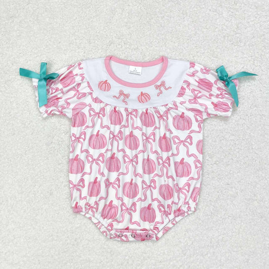 infant baby girl pink pumpkin romper