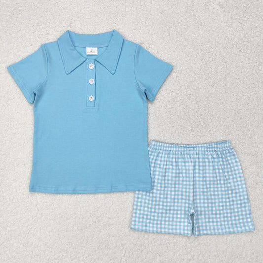 baby boy clothes blue polo shirt gingham shorts outfit