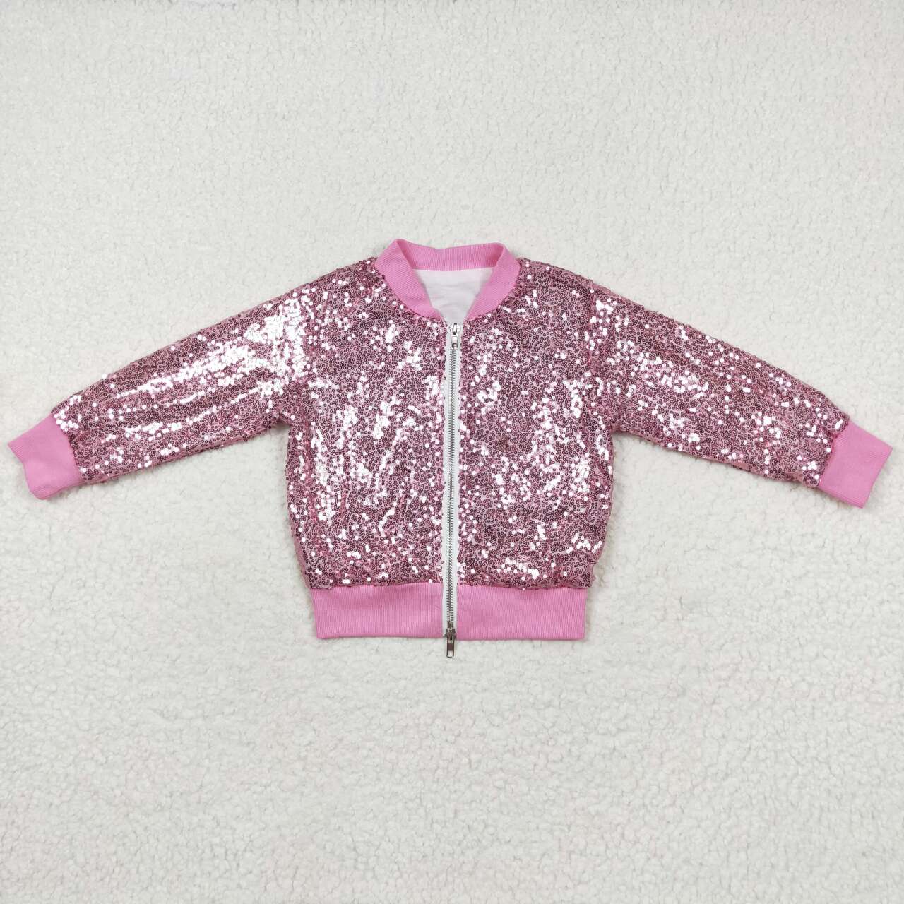 pink sequins long sleeve zip up coat girls jacket