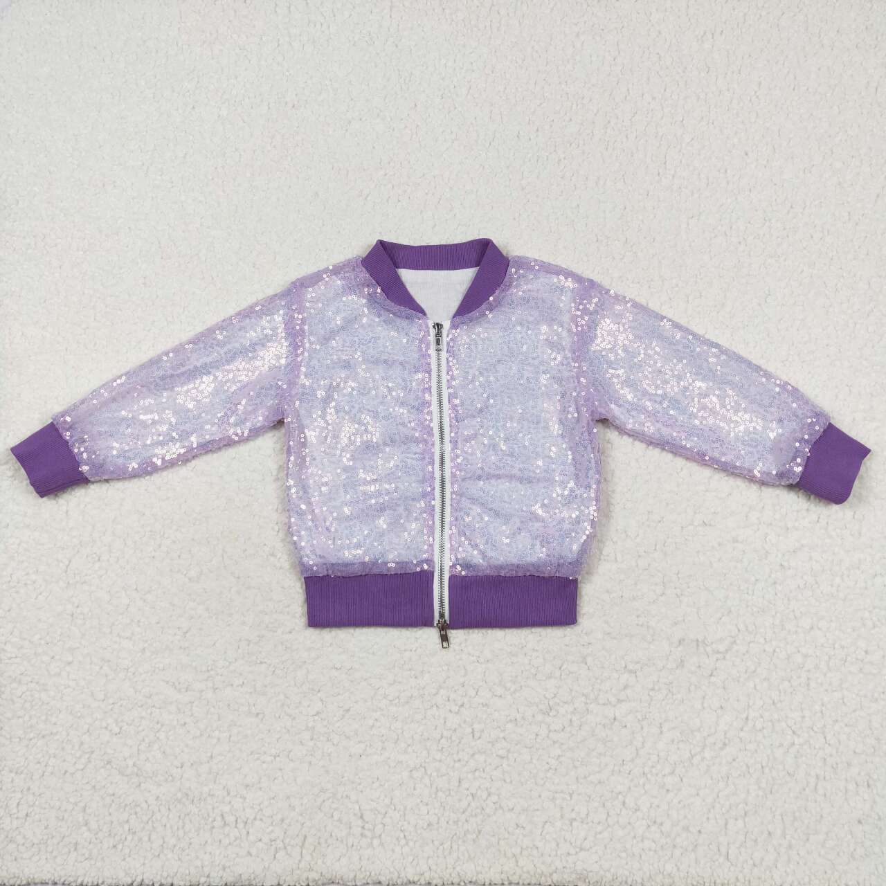 lavender sequins long sleeve zip up coat girls jacket