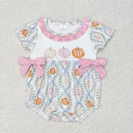 toddle baby girl three pumpkins short sleeve romper