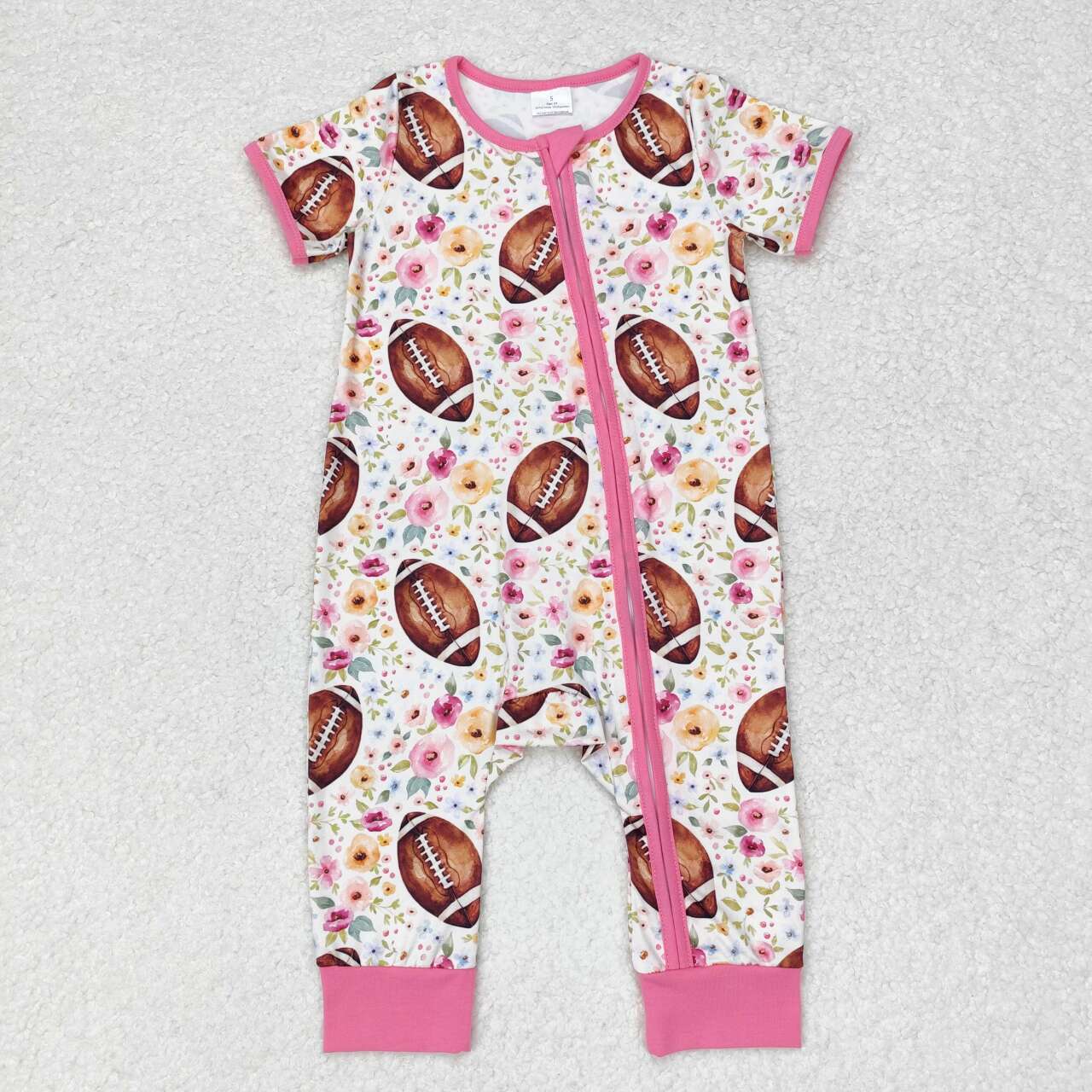 toddle baby girls football floral short sleeve zip romper