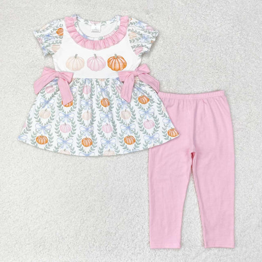 baby girl short sleeve three pumpkins outfit