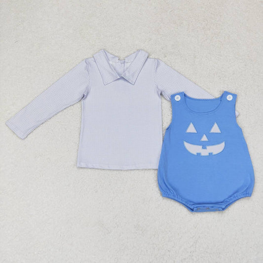 toddle boy blue top halloween embroidery pumpkin romper 2pcs clothes