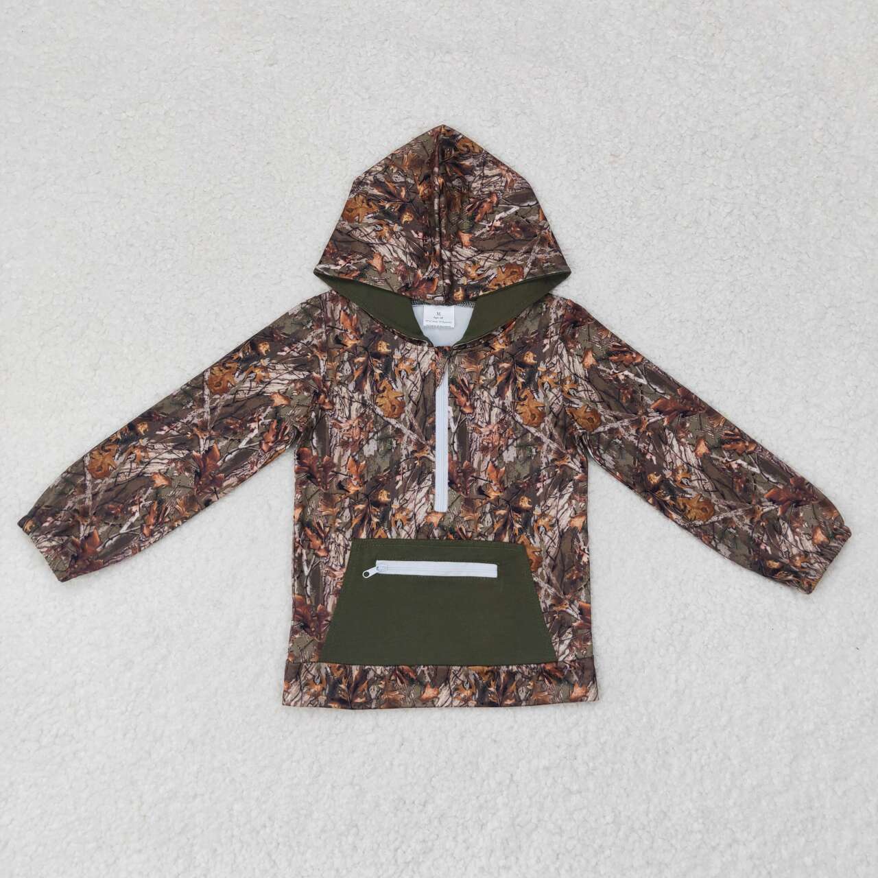 baby boy long sleeve gold zip pocket camo hoodie pullover