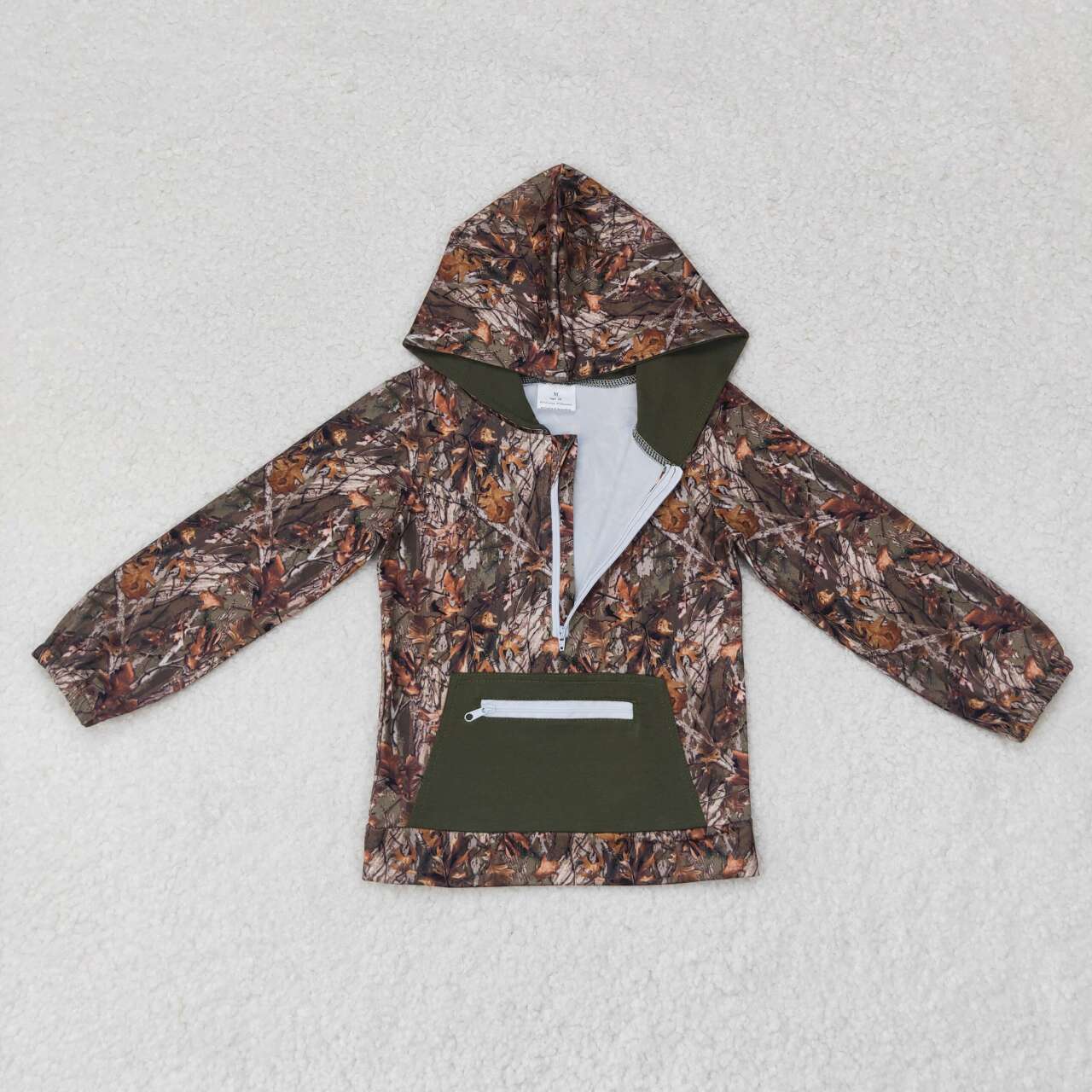 baby boy long sleeve gold zip pocket camo hoodie pullover