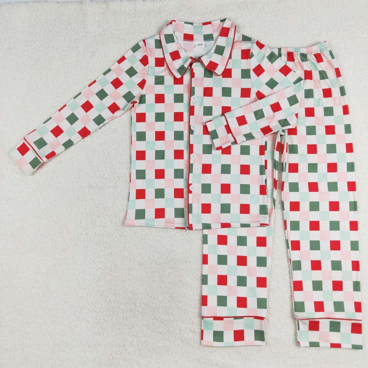 Adult women green red checkered christmas pajama set