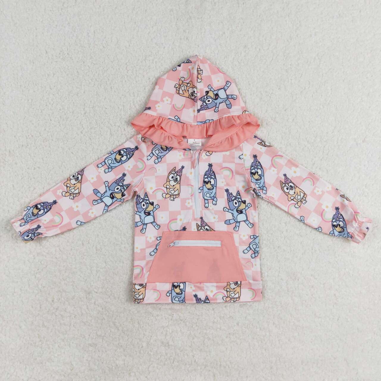 toddle baby girls blue cartoon dog pink checkered long sleeve zip coat