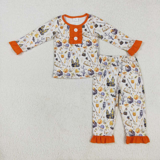 infant baby girl halloween pumpkin castle clothing set