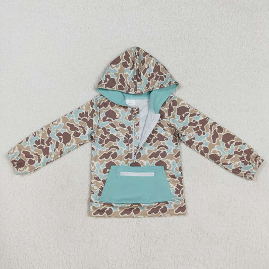 baby boy long sleeve brown blue camo hoodie pullover