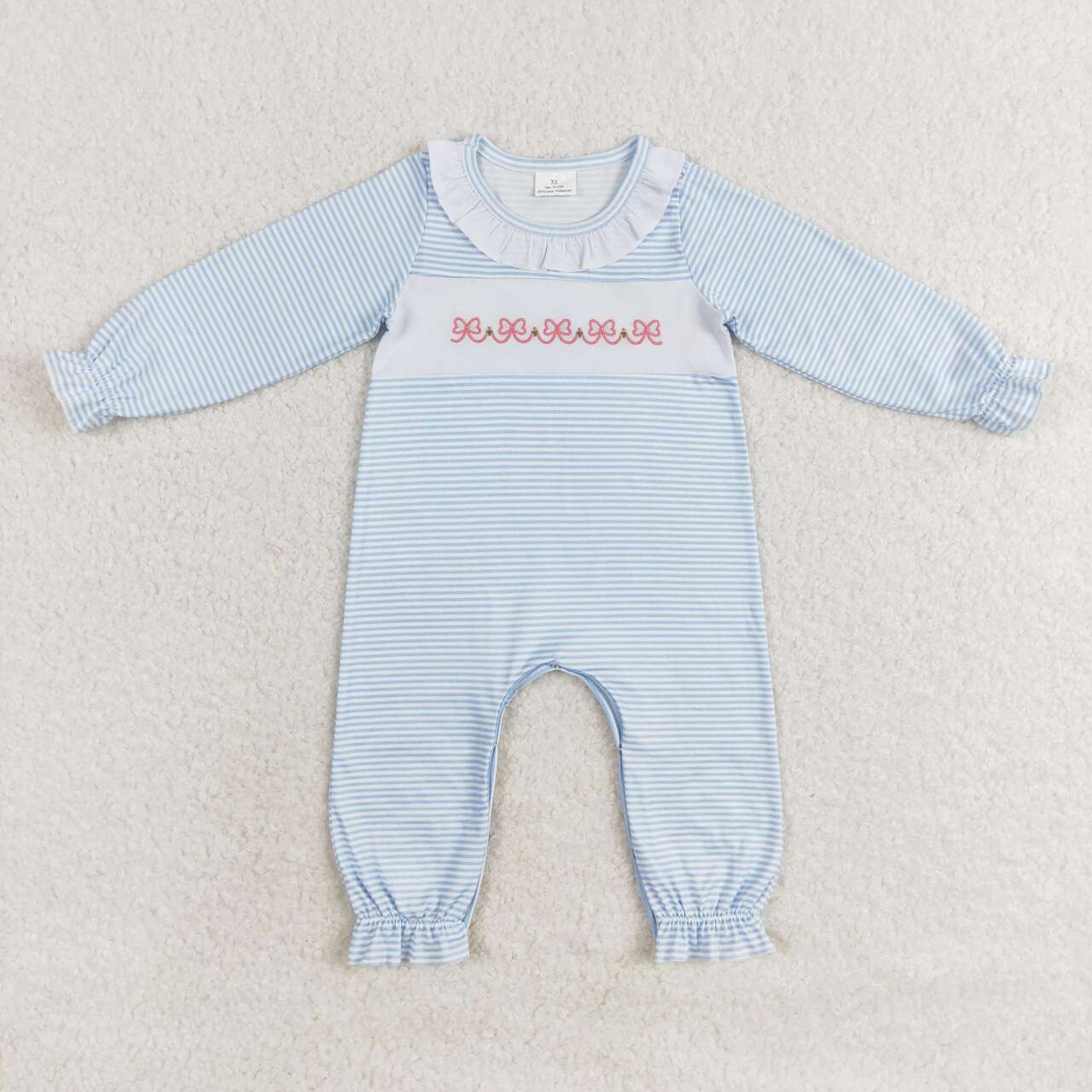 toddle baby girl blue stripes embroidery romper