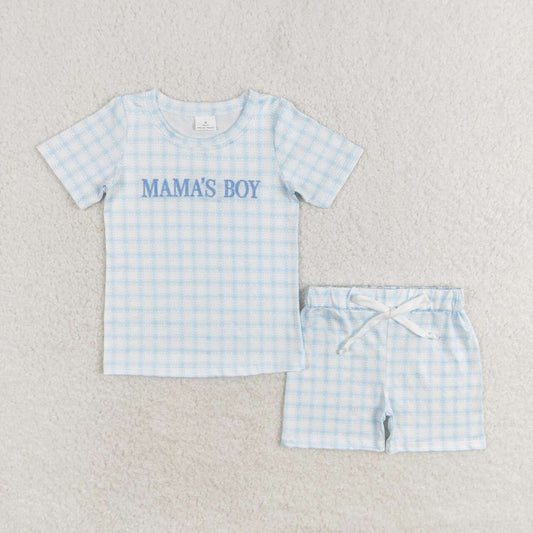 embroidery Mamas boy blue plaid summer clothes