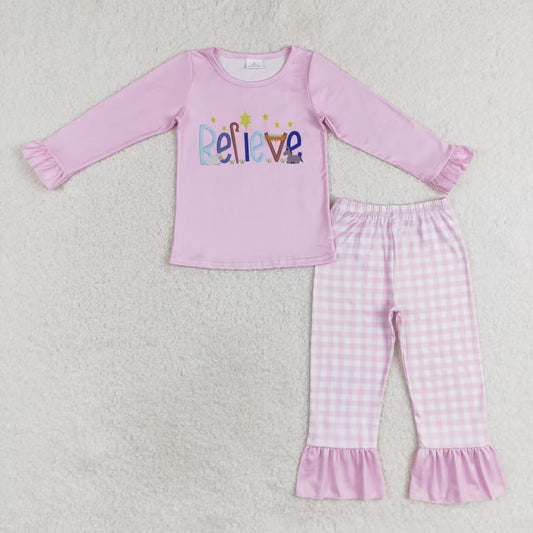 girls Christmas beliveve long sleeve pajama set