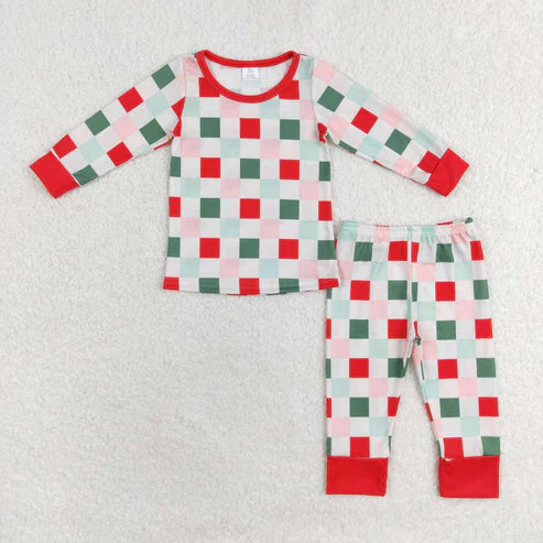 Family mommy and me green red checkered christmas pajama set