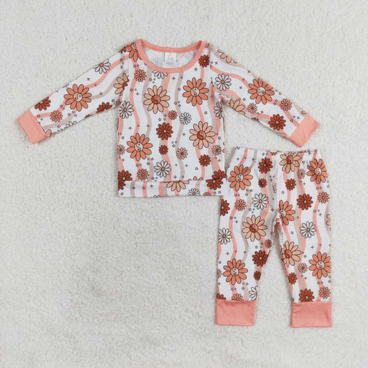 baby girl  floral print long sleeve bamboo pajama set clothes