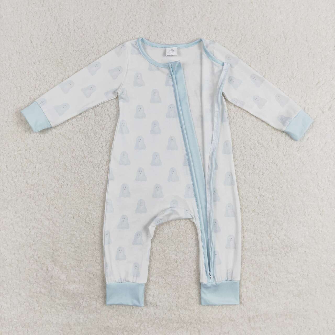 infant baby girls halloween blue ghost bamboo zip romper