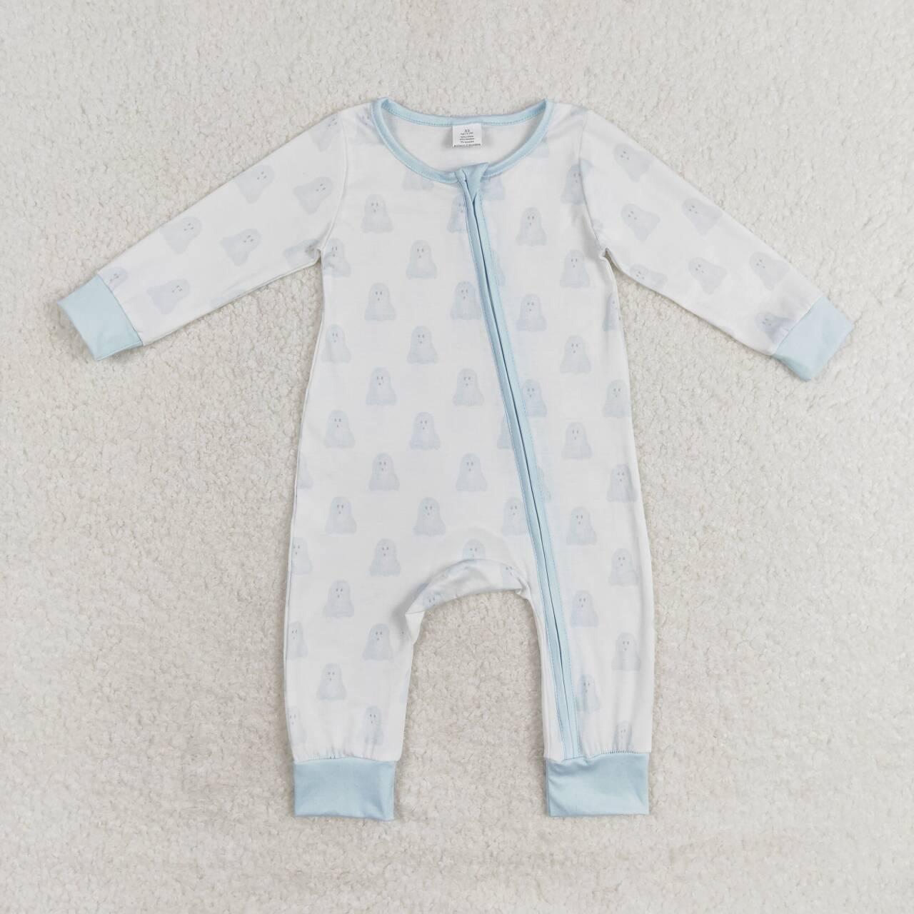 infant baby girls halloween blue ghost bamboo zip romper