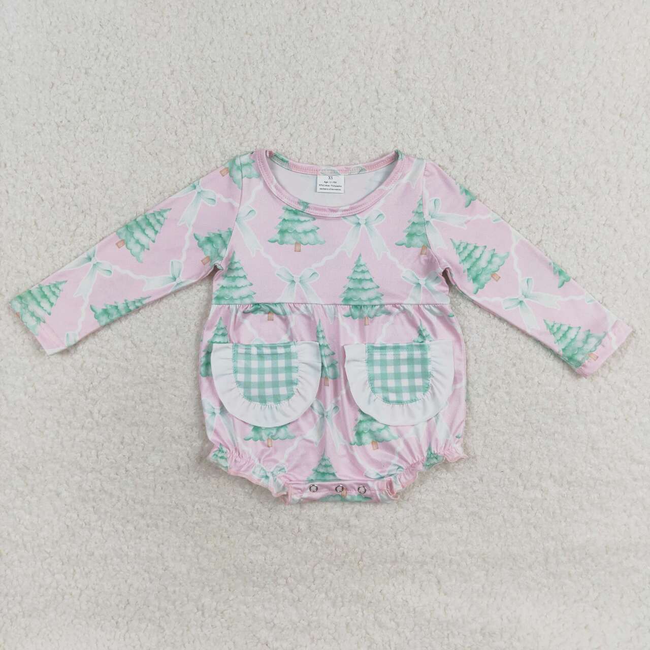 baby girls christmas tree pocket romper