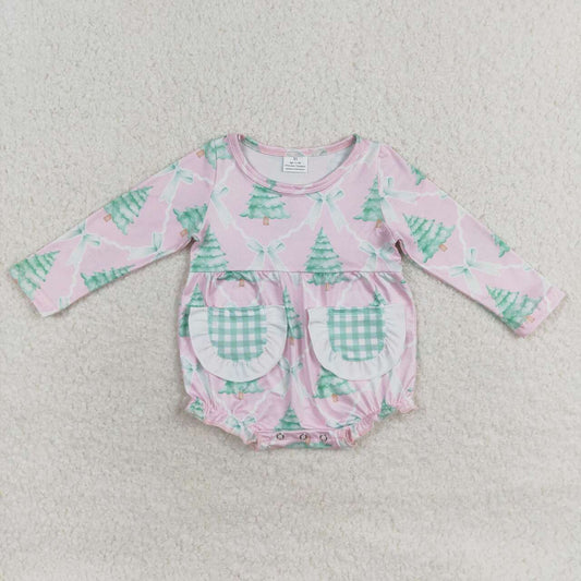 baby girls christmas tree pocket romper
