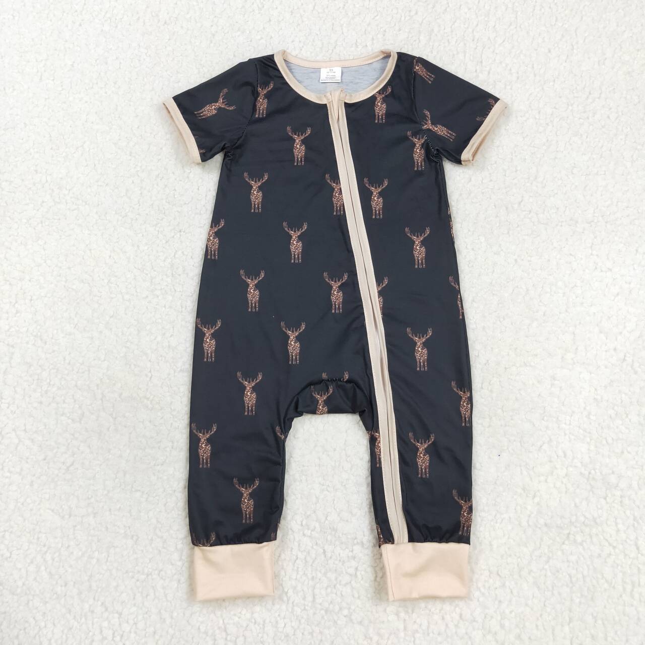 toddle baby boy reindeer short sleeve zip bamboo romper