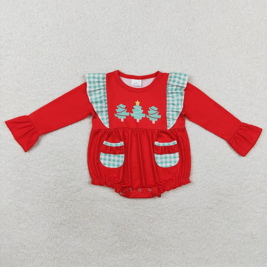 infant baby girls christams tree red long sleeve romper