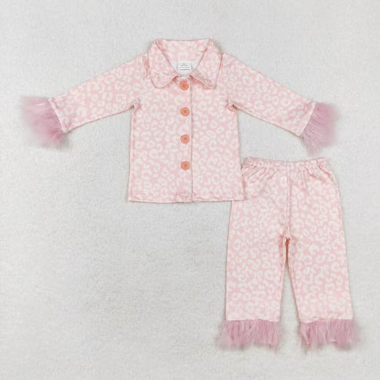 wholesale price baby girls pink cheetah long sleeve pajama set