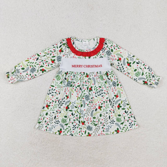 baby girls embroidery merry christmas long sleeve dress