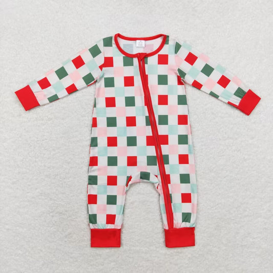 toddle baby red green checkered bamboo zip romper