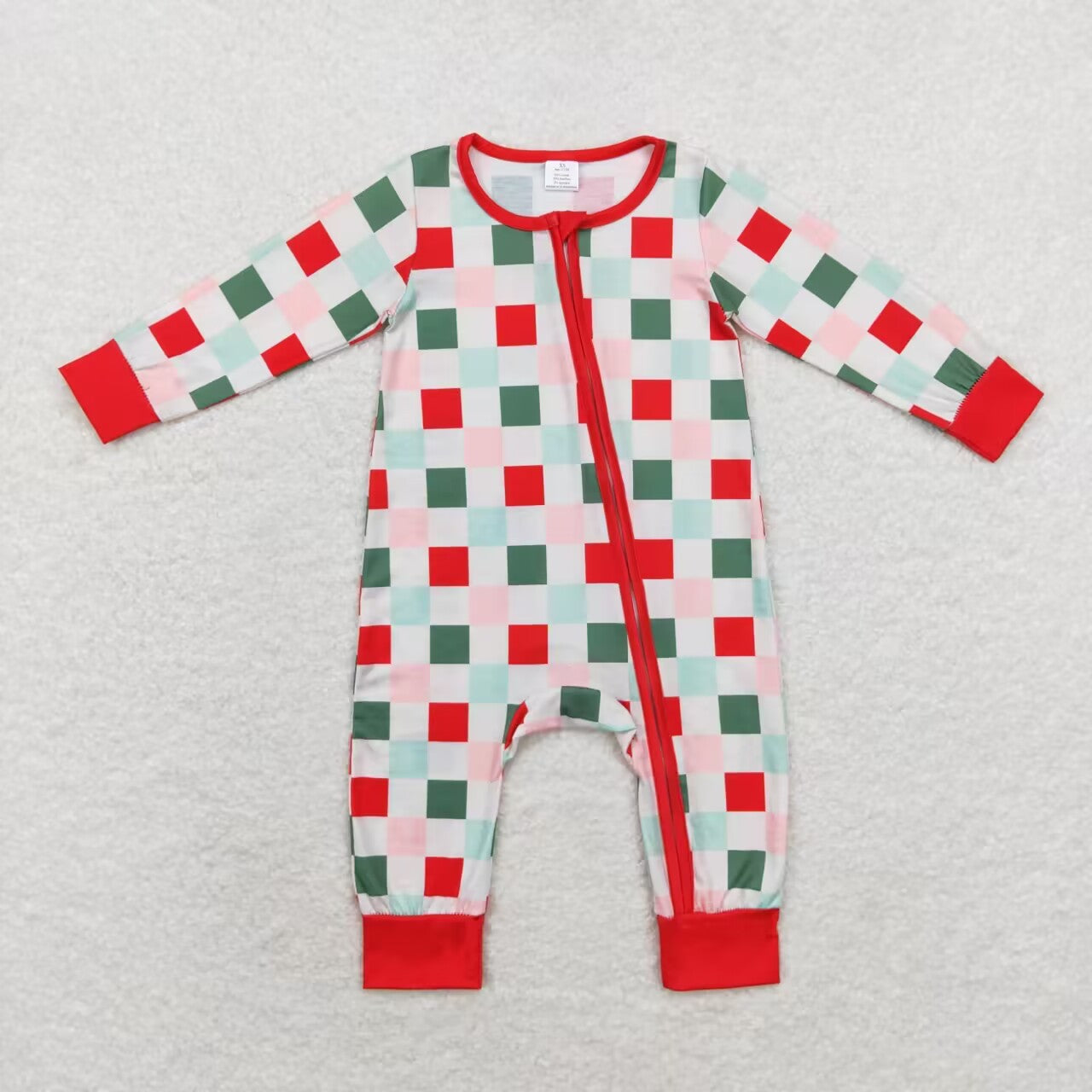 Family mommy and me green red checkered christmas pajama set