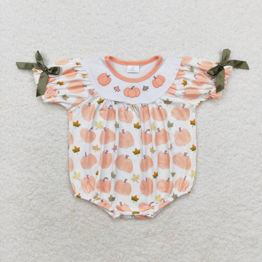 infant baby girls pink embroidery pumpkin short sleeve romper